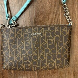 Calvin Klein Brown Crossbody Bag with Blue Strap